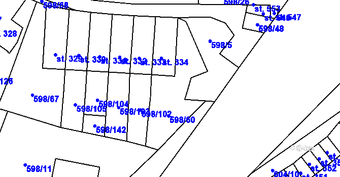 Parcela st. 598/101 v KÚ Skuhrov nad Bělou, Katastrální mapa