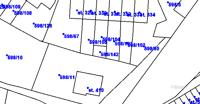 Parcela st. 598/142 v KÚ Skuhrov nad Bělou, Katastrální mapa