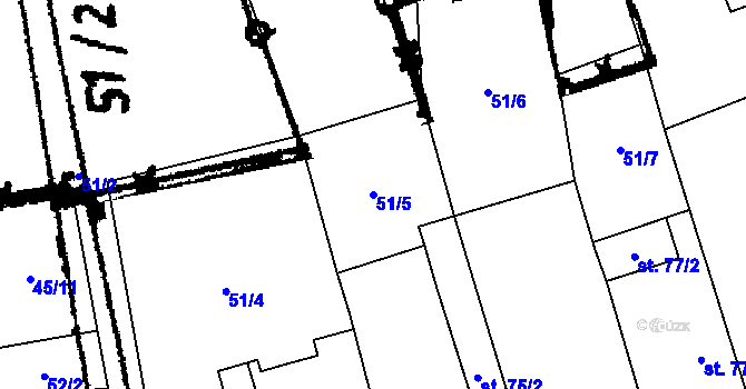Parcela st. 51/5 v KÚ Skupice u Postoloprt, Katastrální mapa