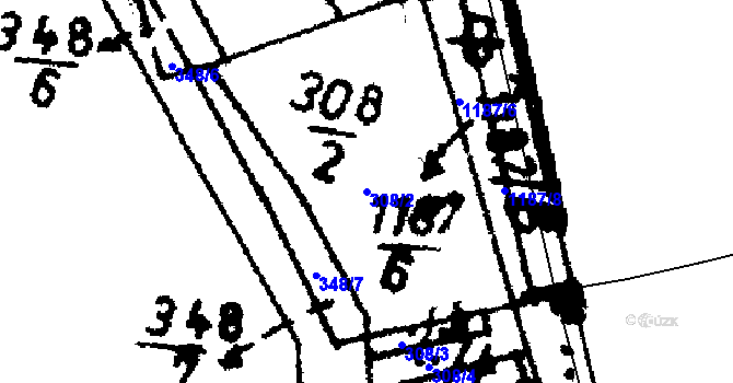 Parcela st. 308/2 v KÚ Skupice u Postoloprt, Katastrální mapa