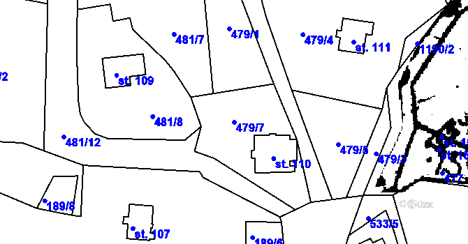 Parcela st. 479/7 v KÚ Skupice u Postoloprt, Katastrální mapa