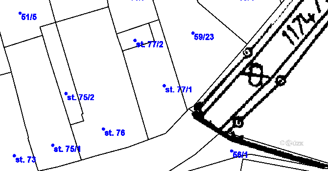 Parcela st. 77/1 v KÚ Skupice u Postoloprt, Katastrální mapa