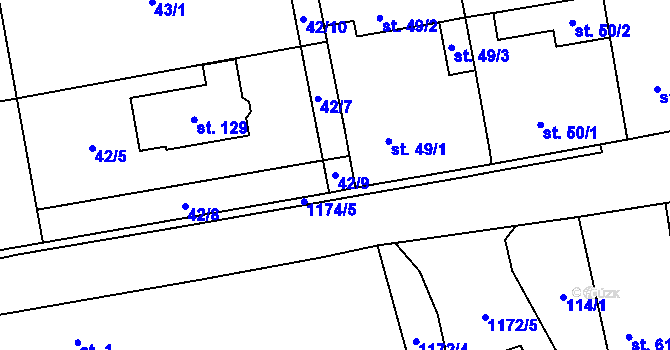 Parcela st. 42/9 v KÚ Skupice u Postoloprt, Katastrální mapa