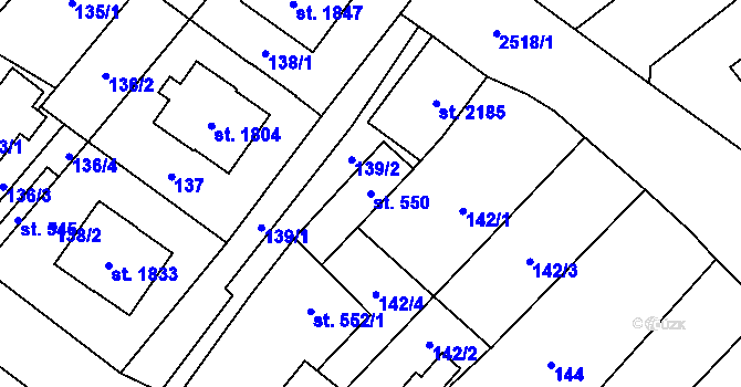 Parcela st. 550 v KÚ Skuteč, Katastrální mapa