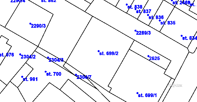 Parcela st. 699/2 v KÚ Skuteč, Katastrální mapa