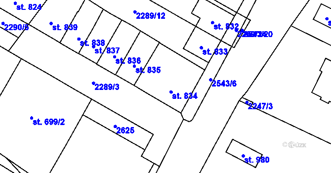 Parcela st. 834 v KÚ Skuteč, Katastrální mapa