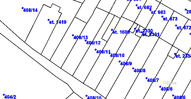 Parcela st. 408/11 v KÚ Skuteč, Katastrální mapa