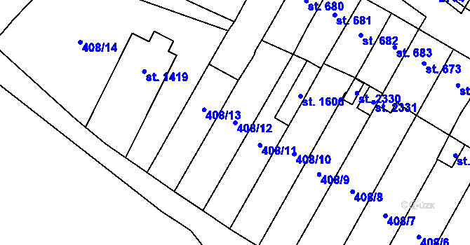 Parcela st. 408/12 v KÚ Skuteč, Katastrální mapa