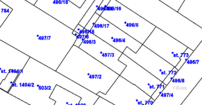 Parcela st. 497/3 v KÚ Skuteč, Katastrální mapa