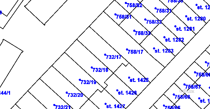 Parcela st. 732/17 v KÚ Skuteč, Katastrální mapa