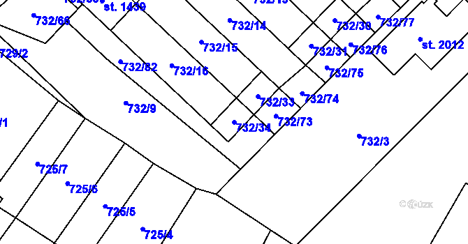 Parcela st. 732/34 v KÚ Skuteč, Katastrální mapa