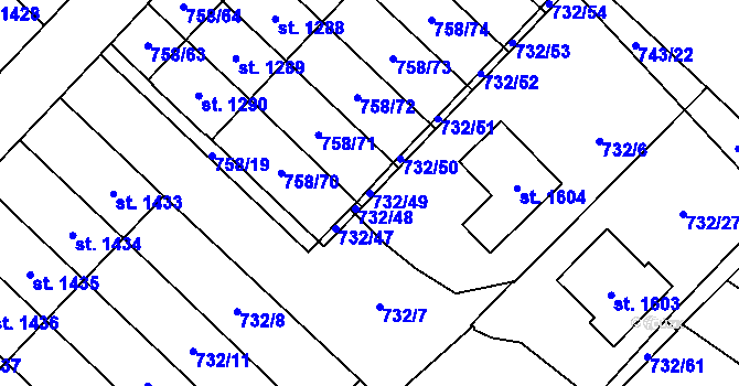 Parcela st. 732/49 v KÚ Skuteč, Katastrální mapa