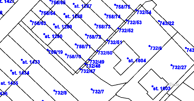 Parcela st. 732/50 v KÚ Skuteč, Katastrální mapa