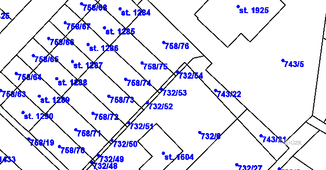 Parcela st. 732/53 v KÚ Skuteč, Katastrální mapa