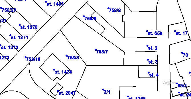Parcela st. 758/7 v KÚ Skuteč, Katastrální mapa