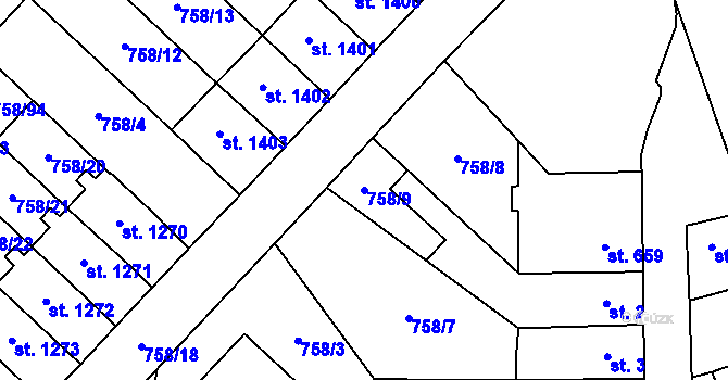 Parcela st. 758/9 v KÚ Skuteč, Katastrální mapa