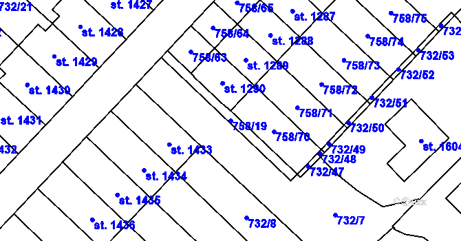 Parcela st. 758/19 v KÚ Skuteč, Katastrální mapa