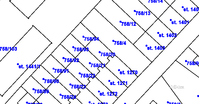 Parcela st. 758/20 v KÚ Skuteč, Katastrální mapa