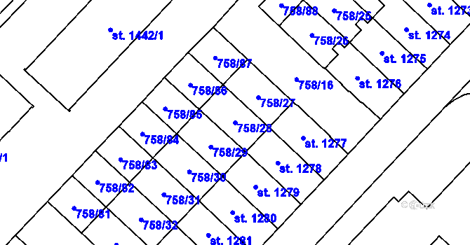 Parcela st. 758/28 v KÚ Skuteč, Katastrální mapa