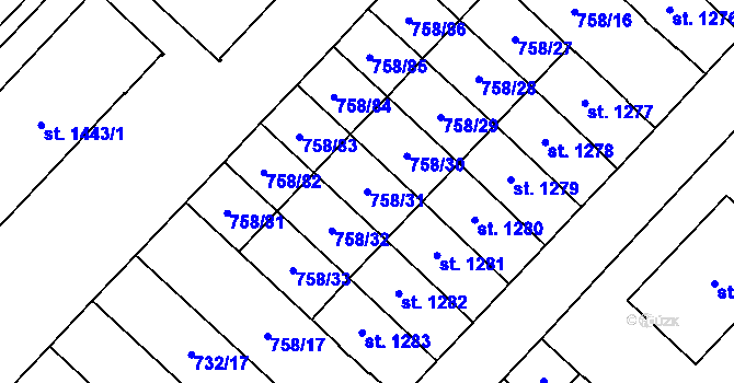 Parcela st. 758/31 v KÚ Skuteč, Katastrální mapa