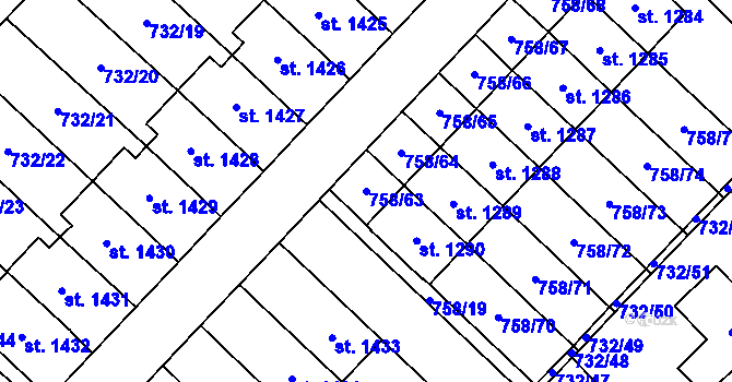 Parcela st. 758/63 v KÚ Skuteč, Katastrální mapa