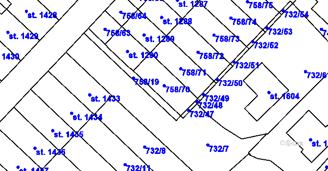 Parcela st. 758/70 v KÚ Skuteč, Katastrální mapa