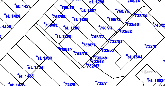 Parcela st. 758/71 v KÚ Skuteč, Katastrální mapa