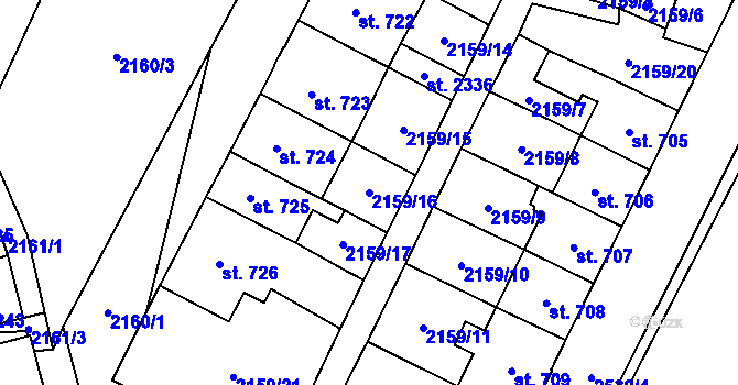 Parcela st. 2159/16 v KÚ Skuteč, Katastrální mapa