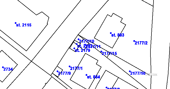 Parcela st. 2177/11 v KÚ Skuteč, Katastrální mapa