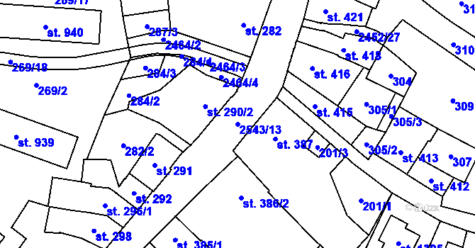 Parcela st. 2543/13 v KÚ Skuteč, Katastrální mapa