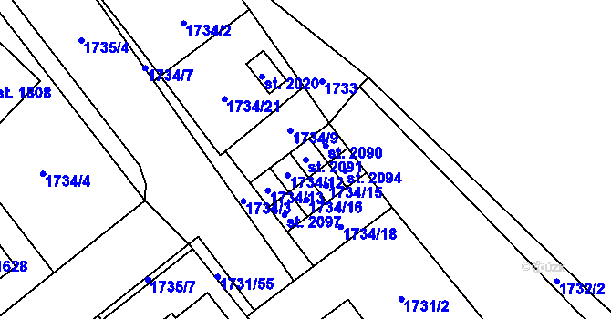 Parcela st. 2091 v KÚ Skuteč, Katastrální mapa