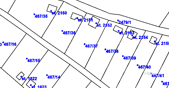 Parcela st. 467/37 v KÚ Skuteč, Katastrální mapa
