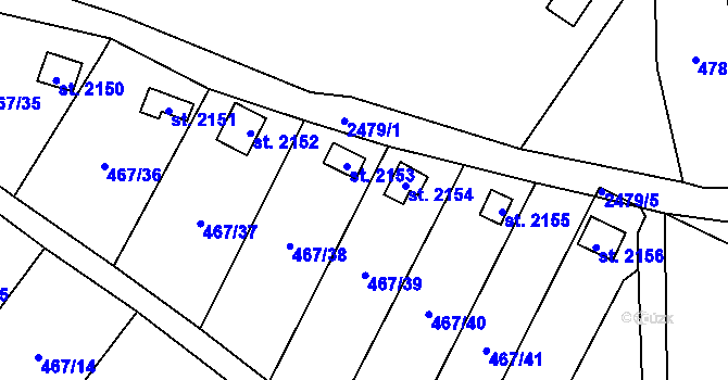 Parcela st. 2153 v KÚ Skuteč, Katastrální mapa