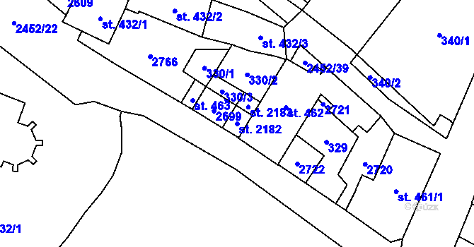 Parcela st. 2182 v KÚ Skuteč, Katastrální mapa