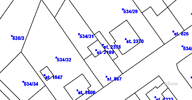 Parcela st. 2189 v KÚ Skuteč, Katastrální mapa