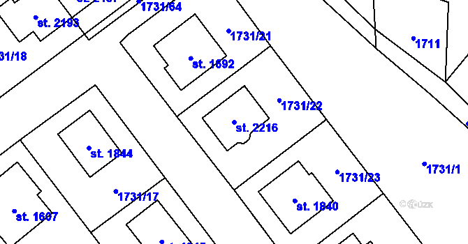 Parcela st. 2216 v KÚ Skuteč, Katastrální mapa