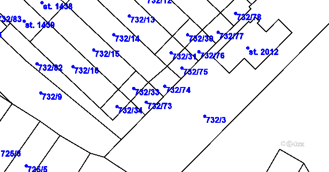 Parcela st. 732/74 v KÚ Skuteč, Katastrální mapa
