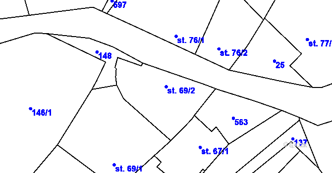 Parcela st. 69/2 v KÚ Skvrňov, Katastrální mapa