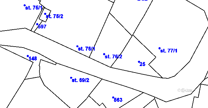Parcela st. 76/2 v KÚ Skvrňov, Katastrální mapa