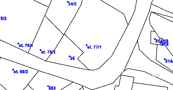Parcela st. 77/1 v KÚ Skvrňov, Katastrální mapa