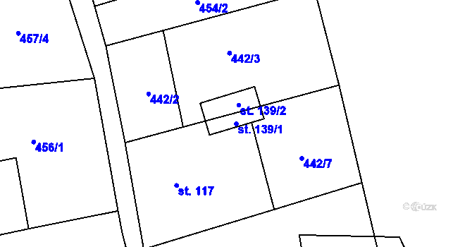 Parcela st. 139/1 v KÚ Skvrňov, Katastrální mapa