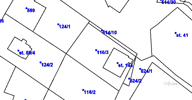Parcela st. 116/3 v KÚ Skvrňov, Katastrální mapa