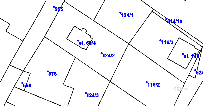 Parcela st. 124/2 v KÚ Skvrňov, Katastrální mapa