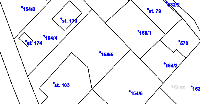 Parcela st. 154/5 v KÚ Skvrňov, Katastrální mapa
