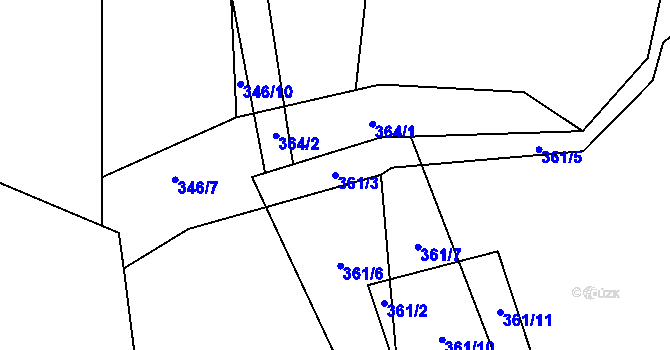 Parcela st. 361/3 v KÚ Skvrňov, Katastrální mapa
