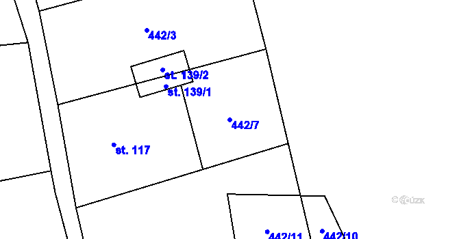 Parcela st. 442/7 v KÚ Skvrňov, Katastrální mapa