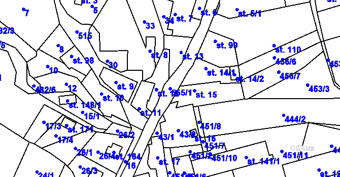 Parcela st. 555/1 v KÚ Skvrňov, Katastrální mapa