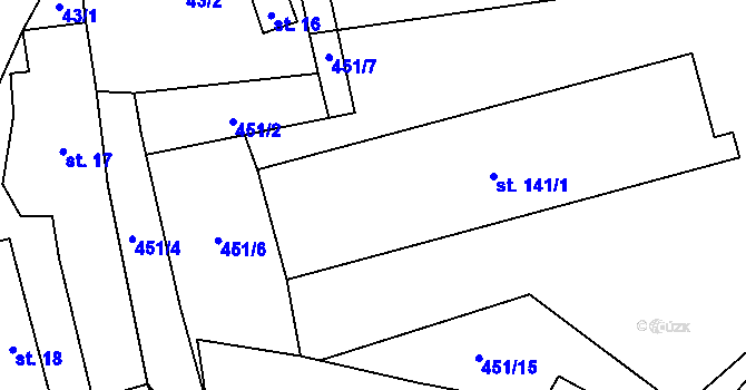 Parcela st. 141/2 v KÚ Skvrňov, Katastrální mapa