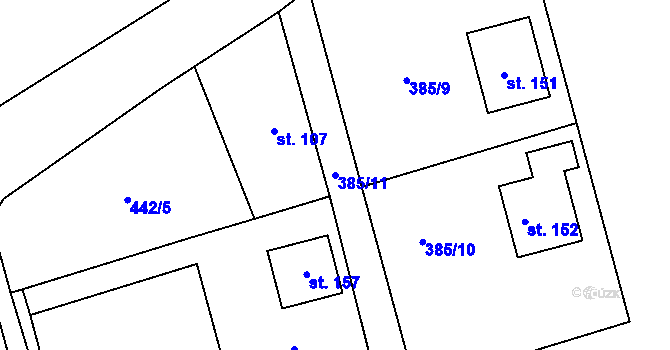 Parcela st. 385/11 v KÚ Skvrňov, Katastrální mapa