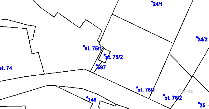 Parcela st. 75/2 v KÚ Skvrňov, Katastrální mapa